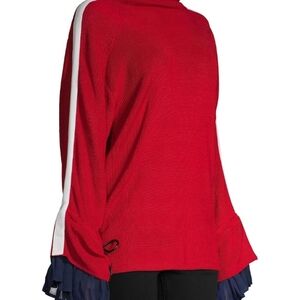 Avantlook Women’s Ruffled Red Tie Sleeve Sweater